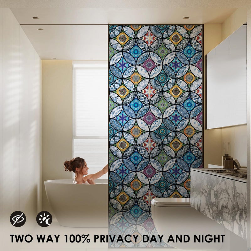 DKTIE Static Cling Decorative Window Film with Installation Tools Non Adhesive Privacy Film Stained Glass Window Film for Bathroom Shower Door Heat Cotrol Anti UV 17.7 x 78.7 Inch - Image 2